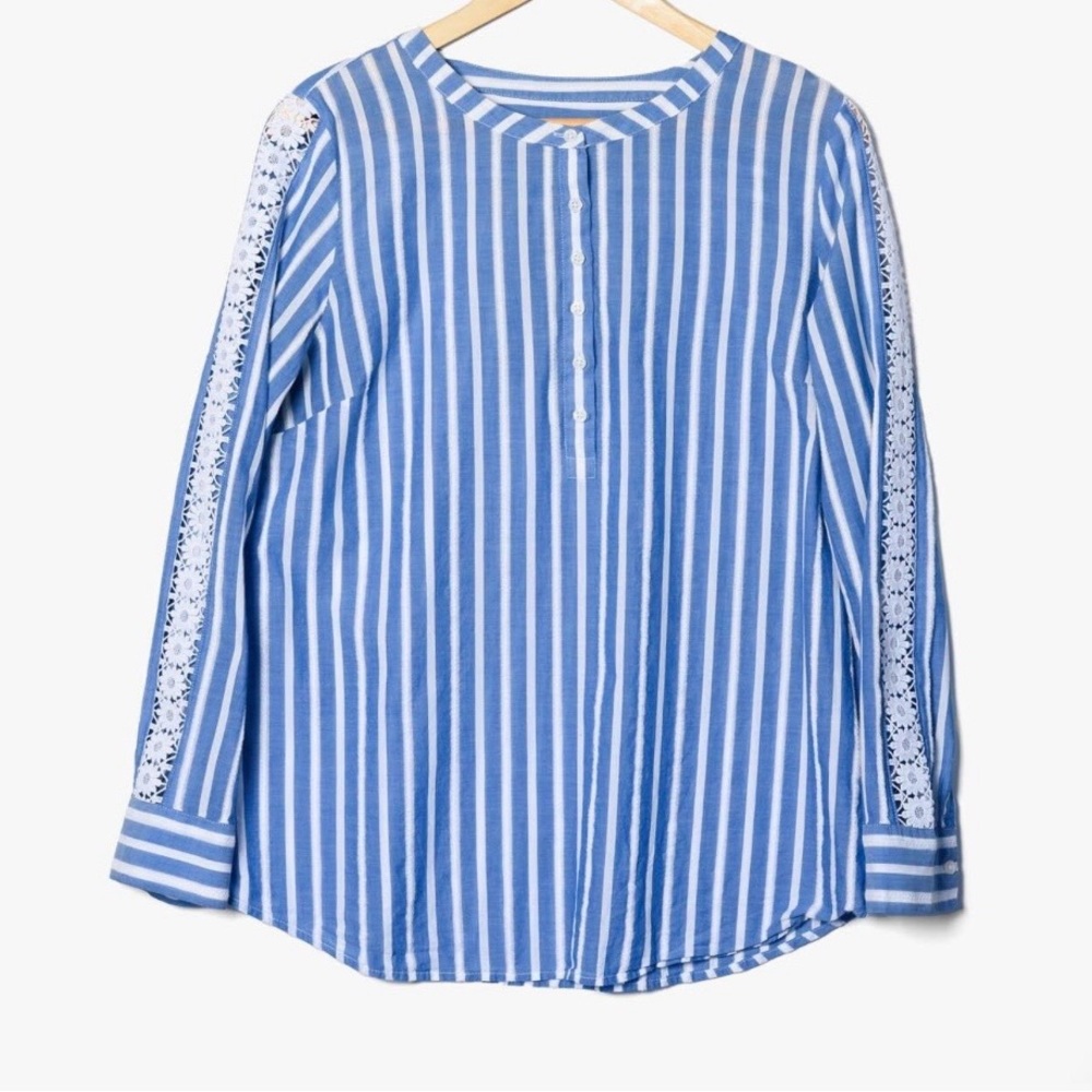 Talbots Blue Striped Popover Top